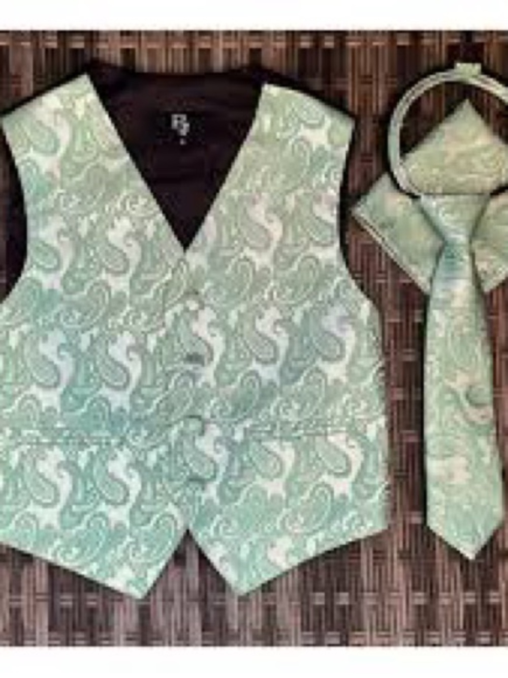 Hi-Tec Mint Green Paisley Vest, Tie & Pocket Square Set